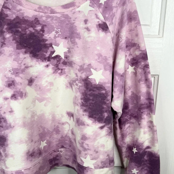 Wildfox Women's Purple Tie-Dye Star Print Pullover Sweatshirt Cropped Size XL - Picture 5 of 12